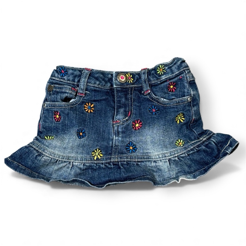 Vintage Y2K Zana Di Jeans Floral Embroidered Denim Skirt baby toddler 3T